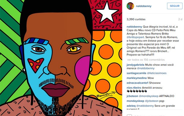 Naldo divulgou capa de CD assinada por Romero Britto (Foto: Reprodução/Instagram/naldobenny)