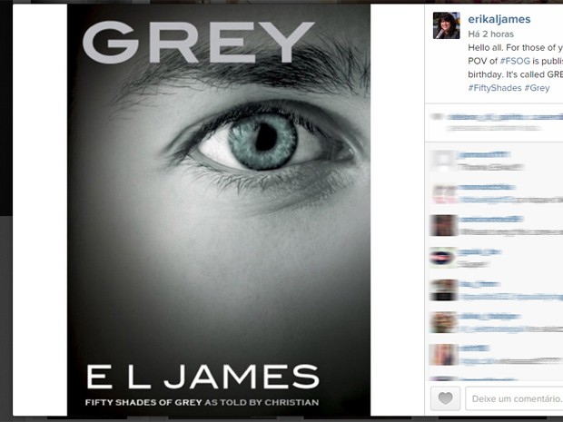 E.L. James divulga capa de 'Grey', livro que conta história de '50 tons de cinza' do ponto de vista de Christian (Foto: Reprodução/Instagram)