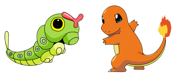 "Pokémons" Caterpie e Charmander. (Foto: Divulgação) 