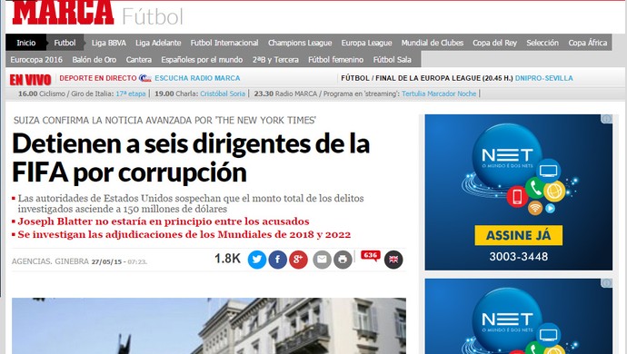 Reprodução Jornal Marca espanha escândalo FIFA (Foto: Editoria de Arte)