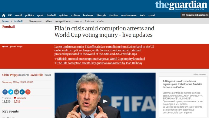 Reprodução Jornal The Guardian Inglaterra escândalo FIFA (Foto: Reprodução)