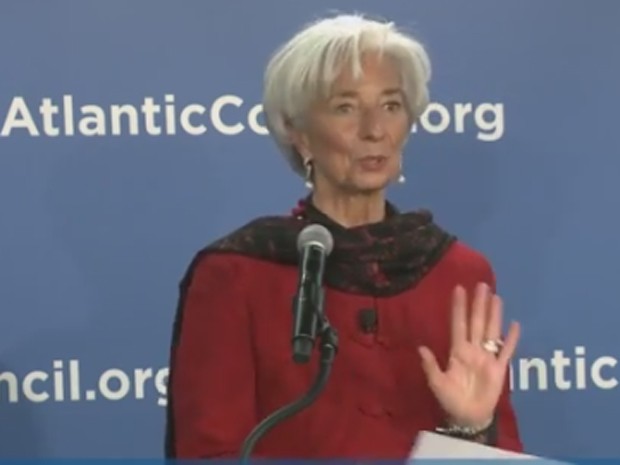 Christine Lagarde fala sobre o crescimento mundial nesta quinta-feira (9) (Foto: Reprodução/FMI)