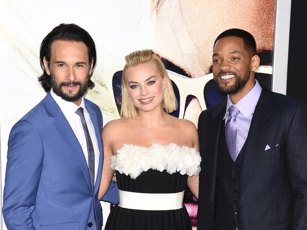 Rodrigo Santoro, Margo Robbie e Will Smith em première de filme em Los Angeles, nos Estados Unidos (Foto: Robyn Beck/ AFP)