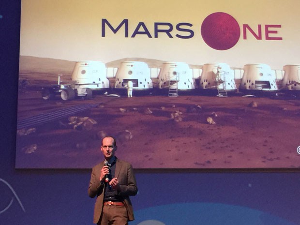  Bas Landscorp, um dos fundadores da Mars One, empresa que quer levar humanos a Marte, fala na Campus Party (Foto: G1)