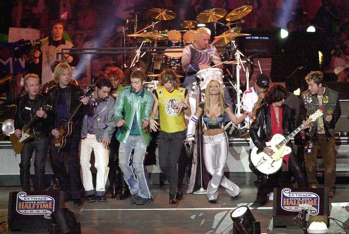 NSYNC, Britney Spears e Aerosmith superbowl 2001 (Foto: Doug Pensinger / Getty Images)